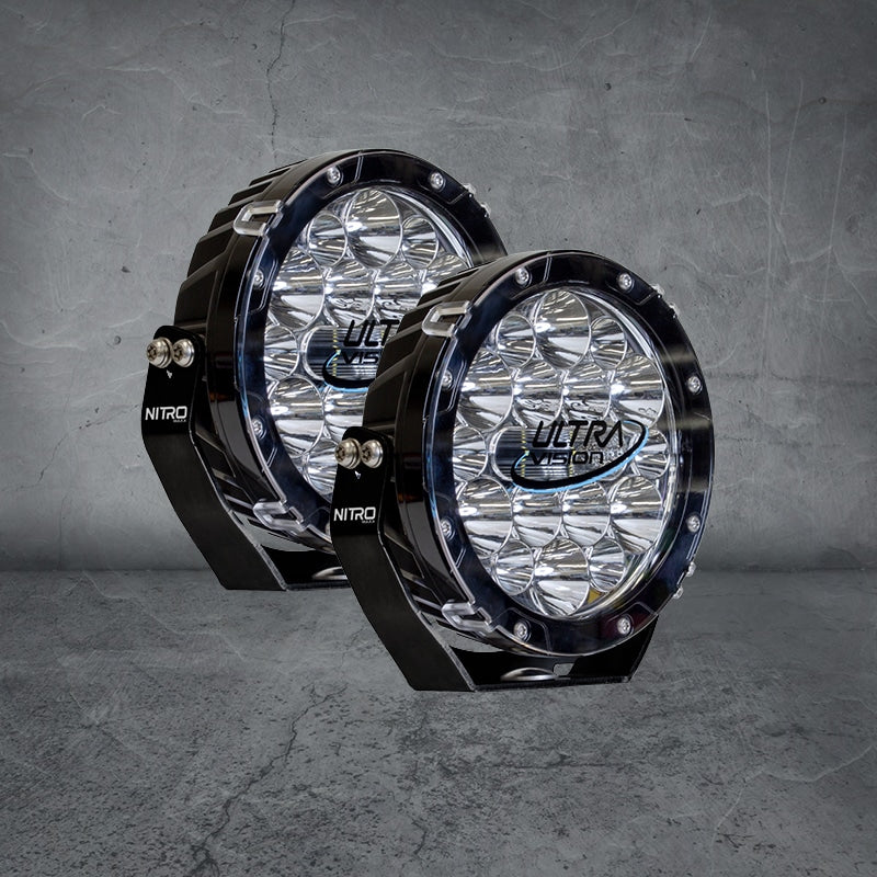 Nitro 80W MAXX 7" LED Driving Light Pair – Widr – 4500K – Black Rim – (Includes Harness & Anti-Theft Nuts)