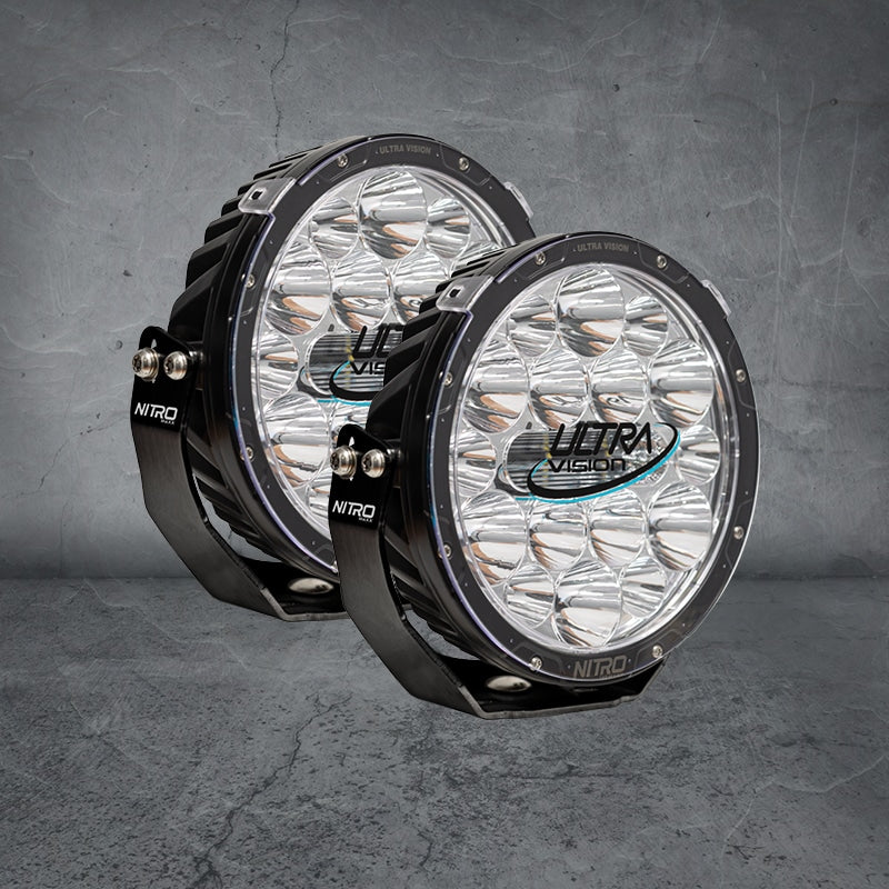 Nitro 140W MAXX 9" LED Driving Light Pair – Widr – 4500K – Black Rim (Includes Harness & Anti-Theft Nuts)