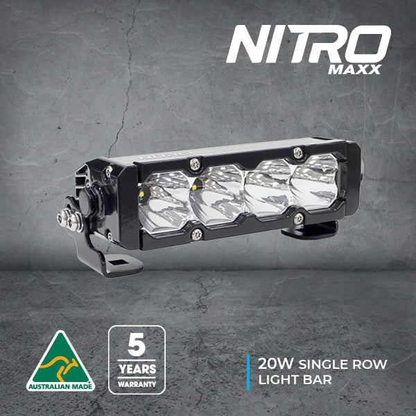 Nitro MAXX 7-Inch LED Single Row Light Bar – 20W – Widr Beam – Red LED
