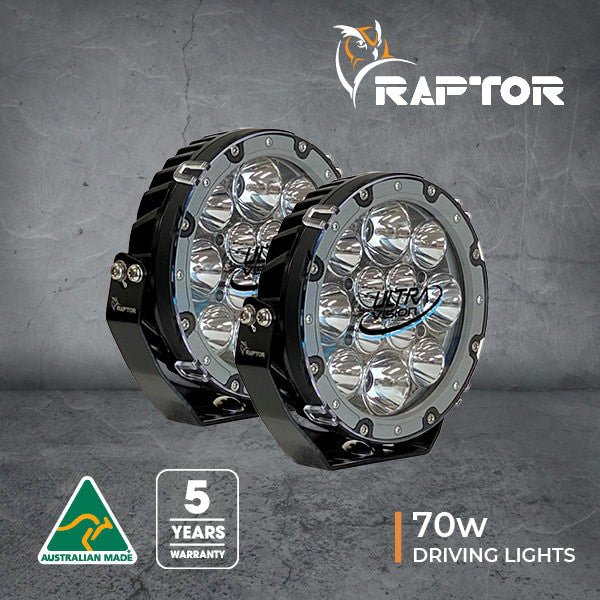 Raptor 70 LED 7" Driving Light – Combo – 4000K – Grey Rim – Includes Harness