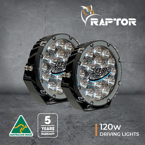 Raptor 120 LED 9" Driving Light – Combo – 4000K – Grey Rim – Includes Harness